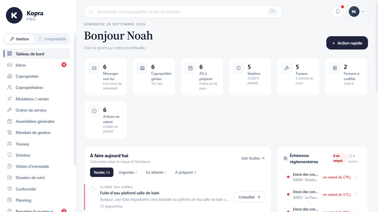 Kopra PRO · Pilotage du cabinet